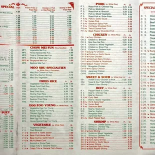 Sept 2020 menu, side two.