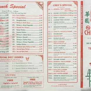 Sept 2020 menu, side one.