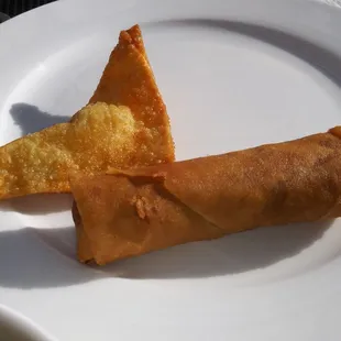 two fried food items on a white plate