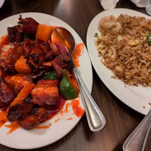 sweet &amp; sour pork spare ribs, shrimp fried rice