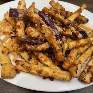 Crispy eggplant  with hot and sweet chili  sauce