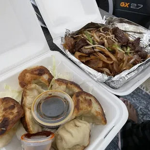 Top: Beef Chow Fun Bottom: Potstickers