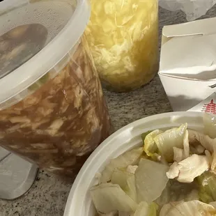 Hot and sour , egg drop and chow mein