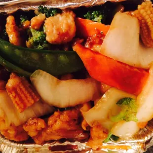 Small Chicken &amp; Mixed Vegetables ($5.95). Delish and perfect portion.