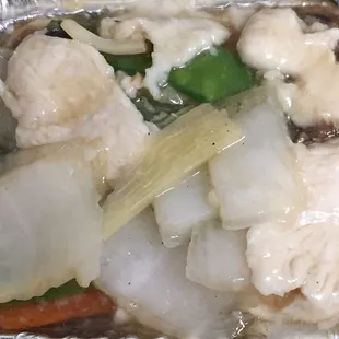 Moo Goo Gai Pan ($4.95 for small). Very good and lots of veggies.