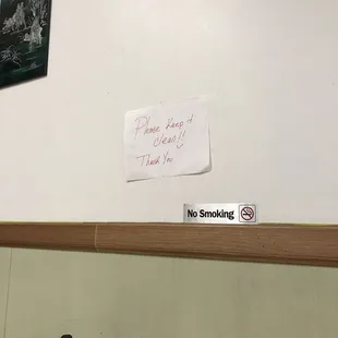 This type of sign posted in their dining area and directed at customers is not often seen in a restaurant.