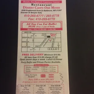 the menu for the restaurant