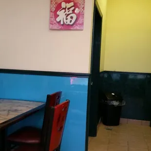 a table and chairs in a restaurant