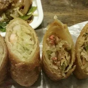 Shrimp roll on the left and roast pork eggroll on the right. Both very good.