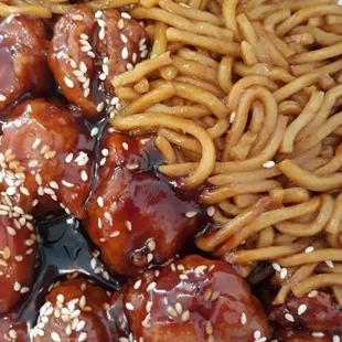 Some orange chicken and lo main very good