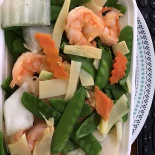 Steamed Shrimp and vegetables.