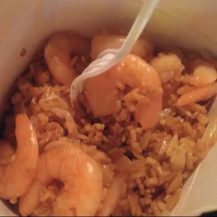 The shrimp fried rice is so, so good! Plenty of shrimp. Just wish it didn't take so long to get to enjoy it.