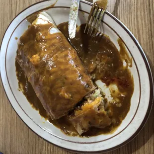 Grande chicken burrito with red sauce