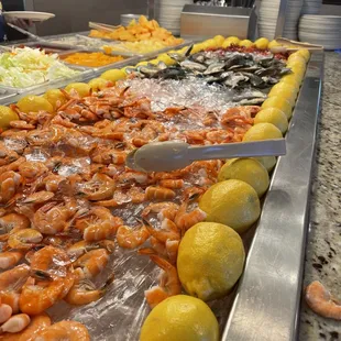 a variety of seafood on display