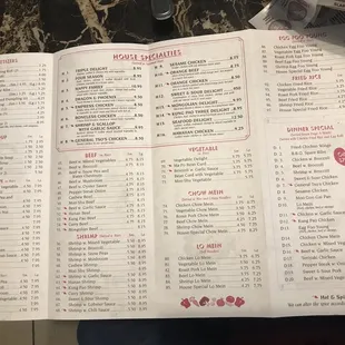 the menu of the restaurant