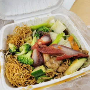 Seven treasures and gau gee over noodles