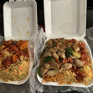Fried rice, chow mein, mushroom chicken &amp; orange chicken