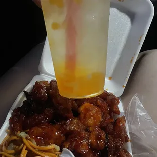 Full yummy plate with the best iced tea!