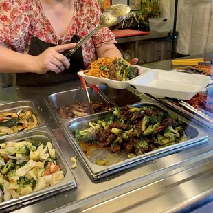 3 item combo. Broccoli beef and chow mein. Box 1/2... So much food it needed to be split into 2 boxes.