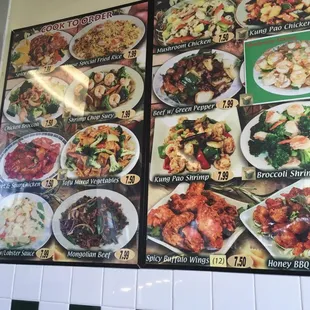 the menu of the restaurant