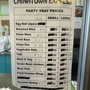 Catering prices Nov 2024