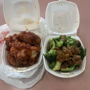 Orange chicken and broccoli beef
