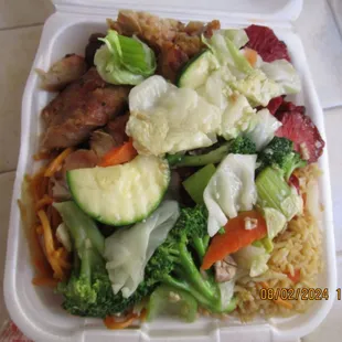Combo C - 3-Items, Terriyaki Chicken, BBQ Pork and Mixed Vegetables, $12.99.
