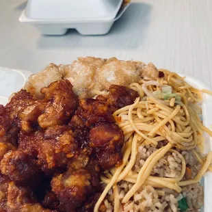 a plate of chinese food