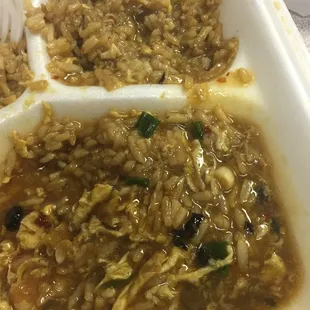 Shrimp in lobster sauce with fried rice. Smh