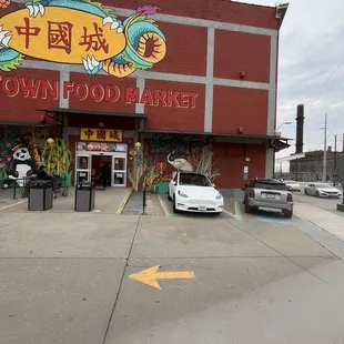 a car parked in front of the store