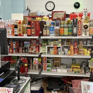 shelves of food and beverages