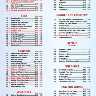 the menu for the restaurant