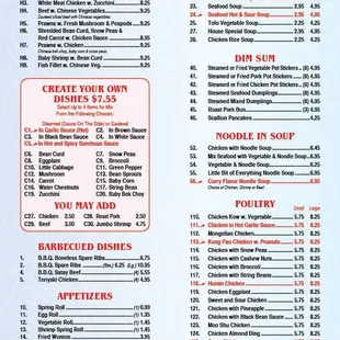 the menu for the restaurant