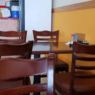 tables and chairs in a restaurant