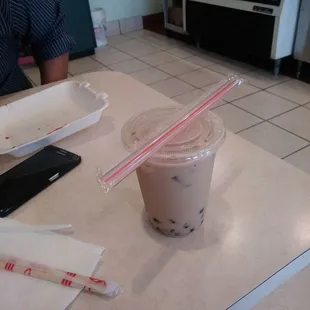 Milk boba tea $1.75 they have Thai tea and honey green tea for the same price. I like the milk boba