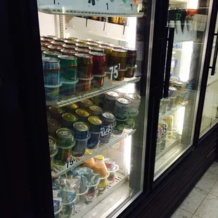 a refrigerator full of drinks