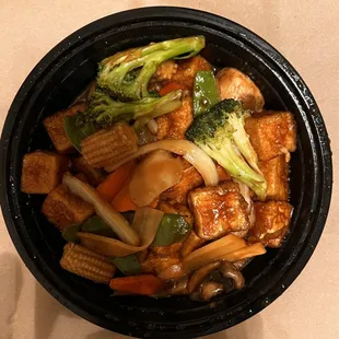 Country cooking: Vegetable with tofu, brown rice (not pictured)