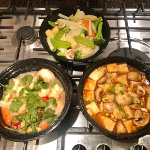 cilantro shrimp, szechuan soft tofu, buddha delight