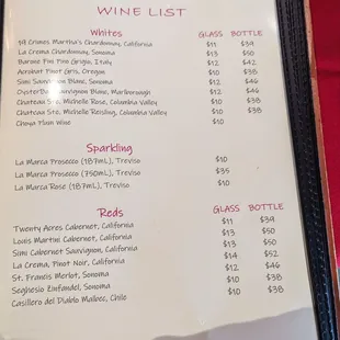 Wine List Menu