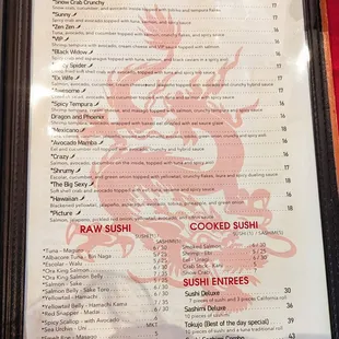 Signature Rolls and Sushi Menu