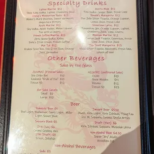 Specialty Drinks Menu