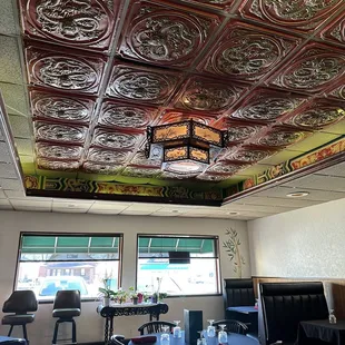 the ceiling of the restaurant