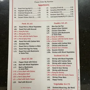 the menu for lunch special