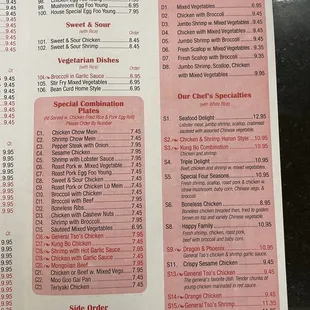 the menu of the restaurant