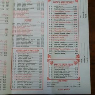 sushi and sashimi, menu