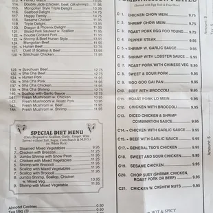 Current updated menu 2022