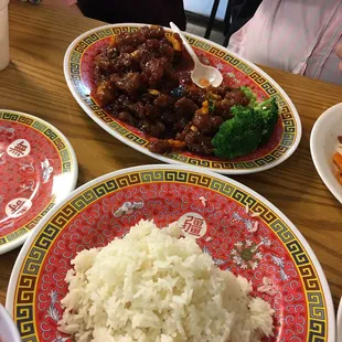 Rice and orange chicken