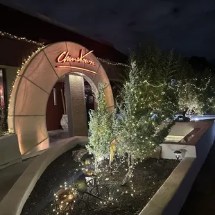 Outside area at night during Christmas