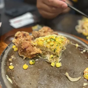 Inside the Corn Cheese Okonomiyaki