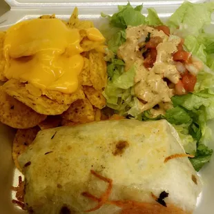 Beef, chicken, or pork Burrito with side salad!